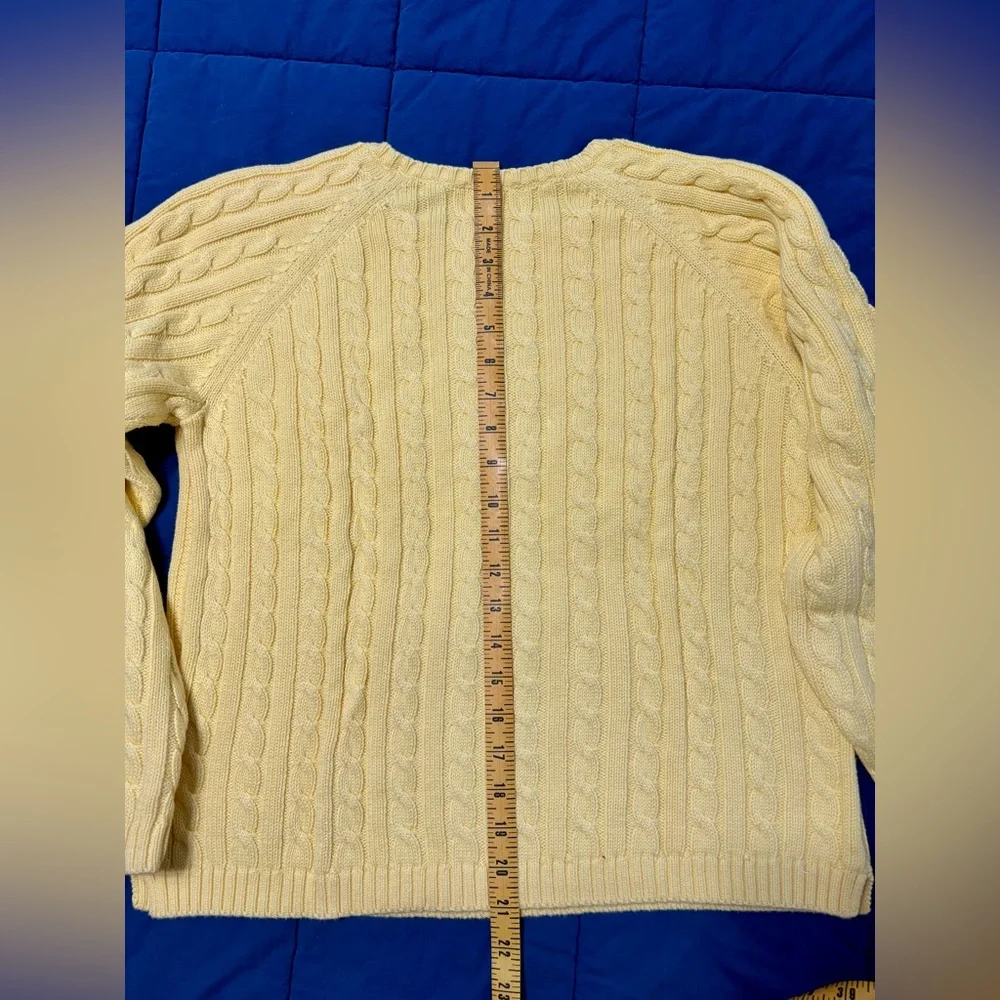 LL Bean vintage lemon yellow cable knit sweater, 100% cotton - Picture 4 of 5